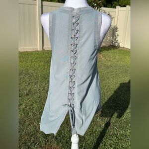 NWOT Vocal sage green tie up back chiffon trim tank tunic Sz S